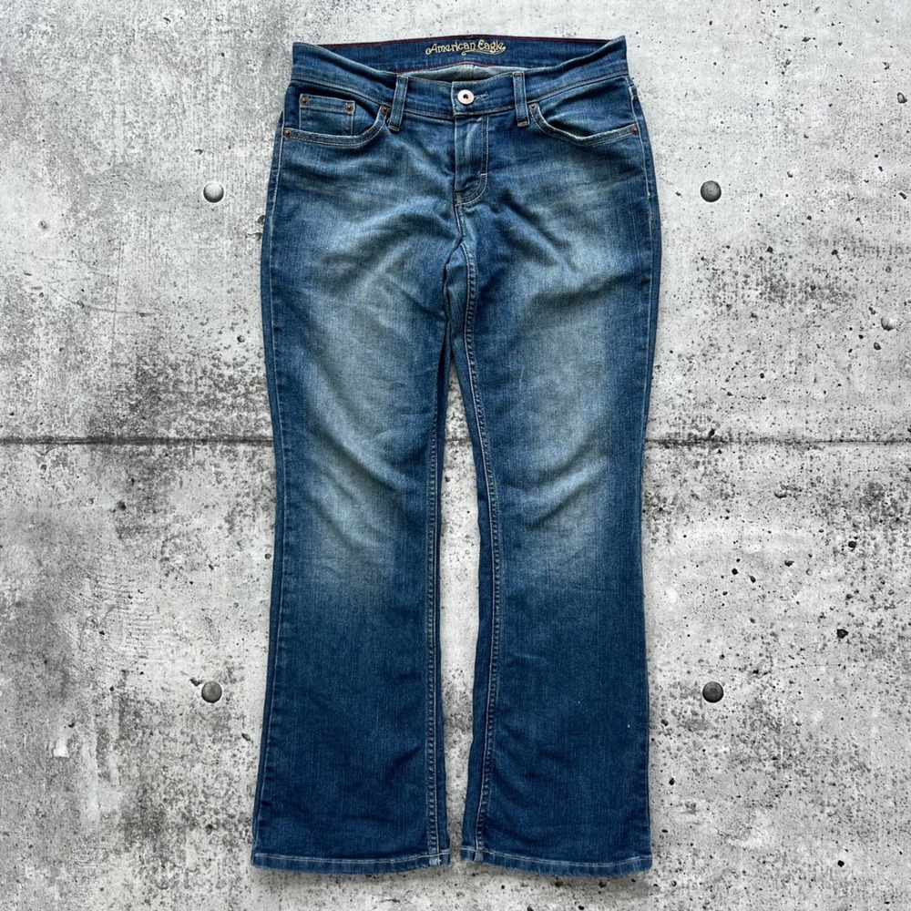 Y2K American Eagle Jeans Women 8 Short Blue Hipster Bootcut Low Rise Denim